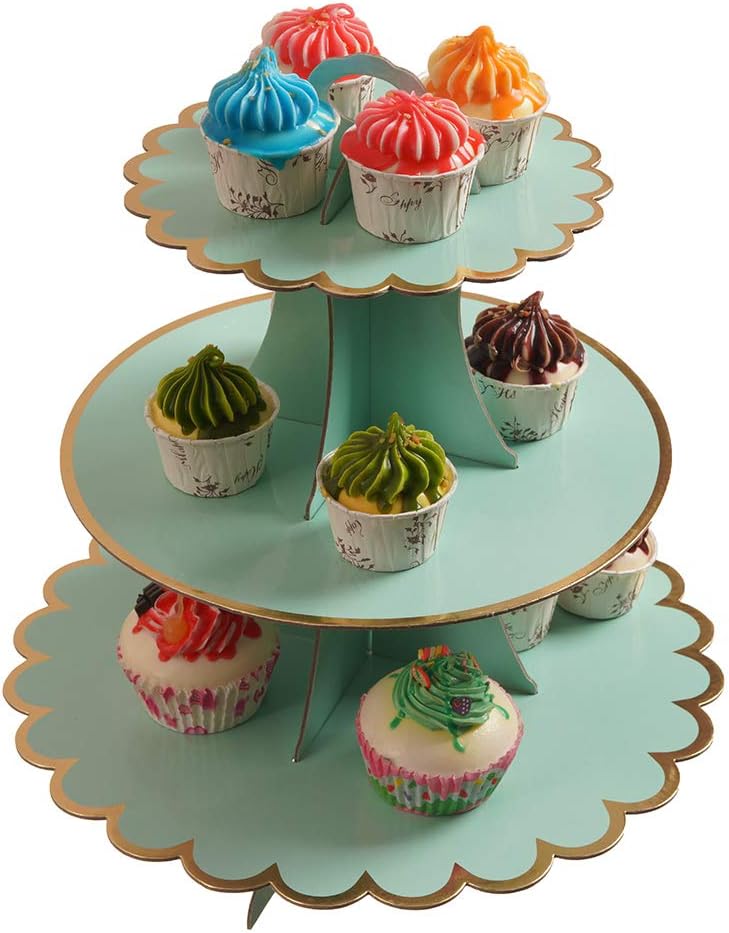 3-Tier Cupcake Stand, Lace Trim Cake Stand holder, Tiered DIY Cupcake Stand Tower for Dessert Table Displays, Birthday Theme Party Favors Decoration, Floral Tea Party, 12