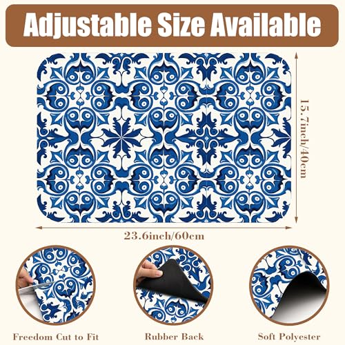 Dish Drying Mat Blue Portuguese Tiles Coffee Bar Mat for Countertop