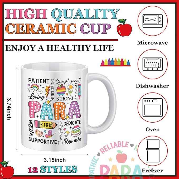 12 Pcs Paraprofessional Gifts Bulk, Paraprofessional Day Mugs 11oz Ceramic Cup for Para Supplies Teacher Assistant Grad Paraeducators, Teacher Aids, Classroom Staff Appreciation Gifts