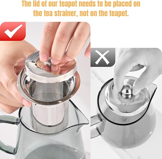 PARACITY Glass Teapot Stovetop 55ml/18.6oz, Borosilicate Clear Tea Kettle with Removable 18/8 Stainless Steel Infuser, Teapot Blooming and Loose Leaf Tea Maker Tea Brewer for Camping