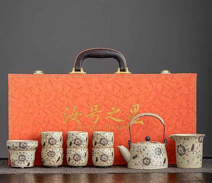 Duan Clay Fired Red Tea Set, Ceramic Gaiwan, Teapot and Cups-suit2