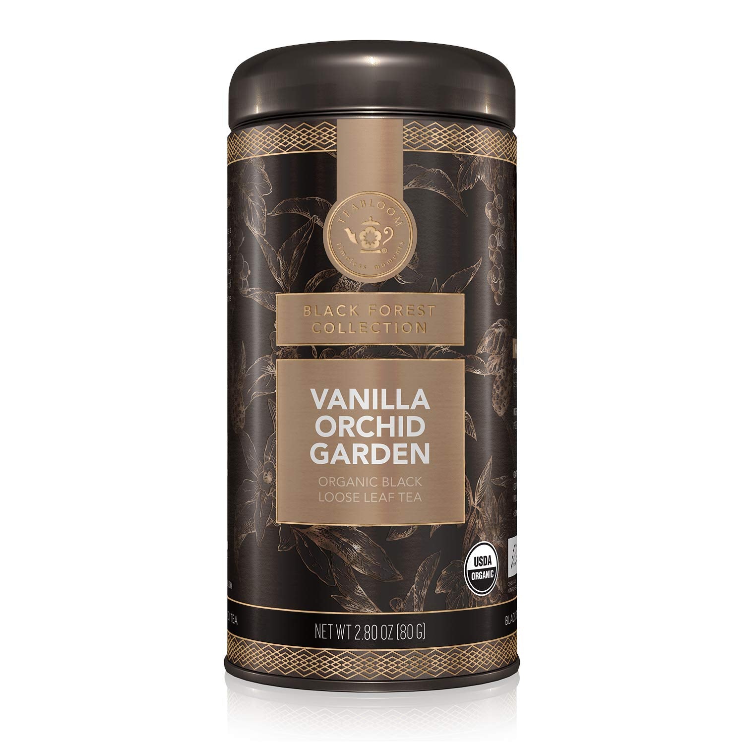 Teabloom Organic Black Tea, Vanilla Orchid Garden Loose Leaf Tea, USDA Certified Organic and Kosher Certified, 2.80 Ounce Canister Makes 35-50 Cups