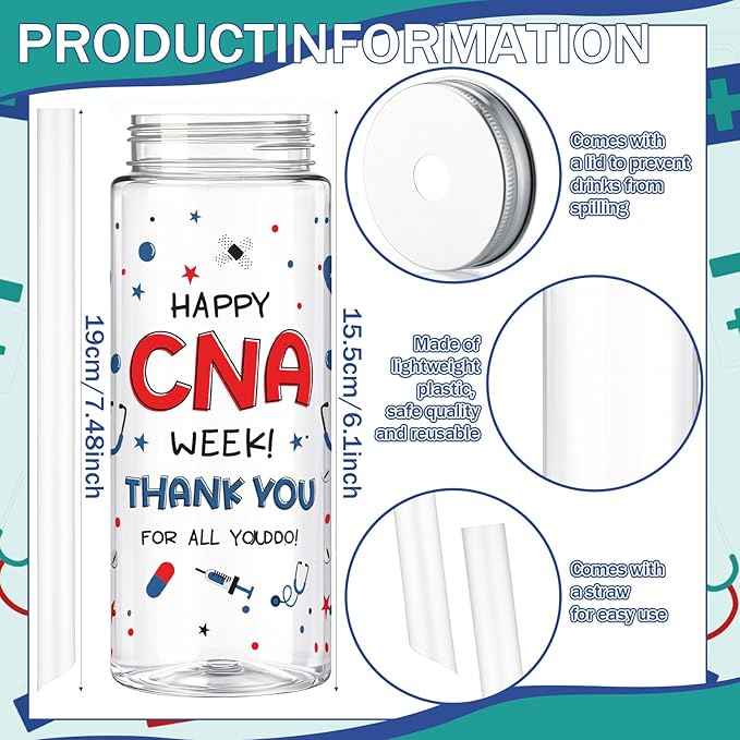 Vesici 24 Pcs CNA Week Appreciation Gifts 14.2oz Certified Nursing Assistant Thank You Tumbler Cups with Lids and Straws Bulk Happy CNA Week Party Favors Medical Assistant Nursing Student Gifts