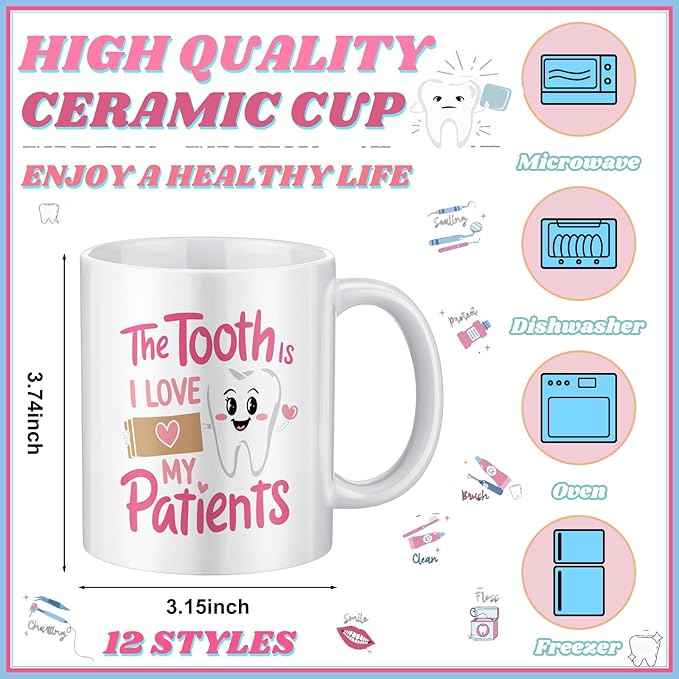 12 Pcs Dental Assistant Gifts Bulk, Dental Assistants Recognition Week Appreciation Gifts 11oz Ceramic Mugs Coffee Cup for Tea Milk Hot Chocolate Hygienist Assistants Nurse Doctor
