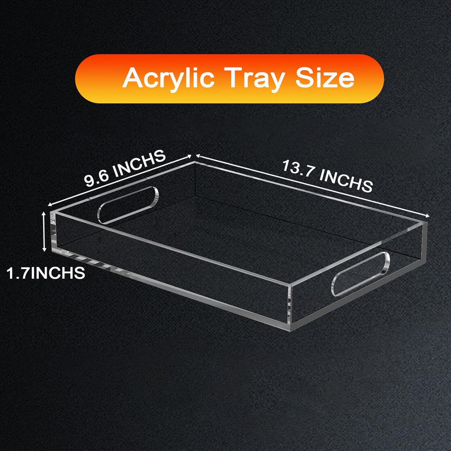 Acrylic Organizer Tray with Handles - Bed Table, Lucite Organizer for Bench, Coffee Table, Countertop, Kitchen, Bathroom, Living Room, Powder Room