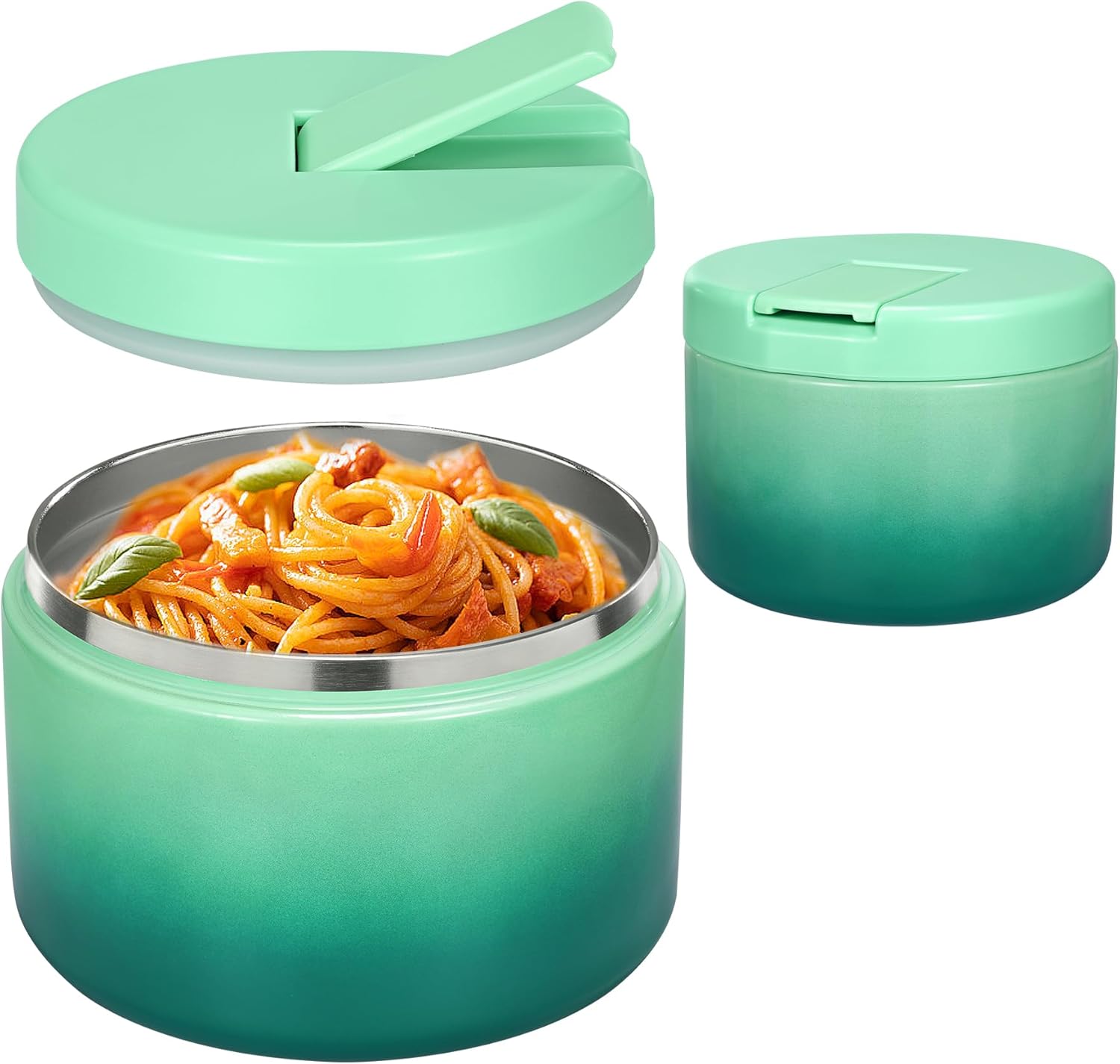 12oz Insulated Vacuum Food Jar with Buckle Lid Wide Mouth Soup Thermo for Hot Food Kids Leakproof Stainless Steel Lunch Container (Gradient Green, 12OZ) - Blissbrew