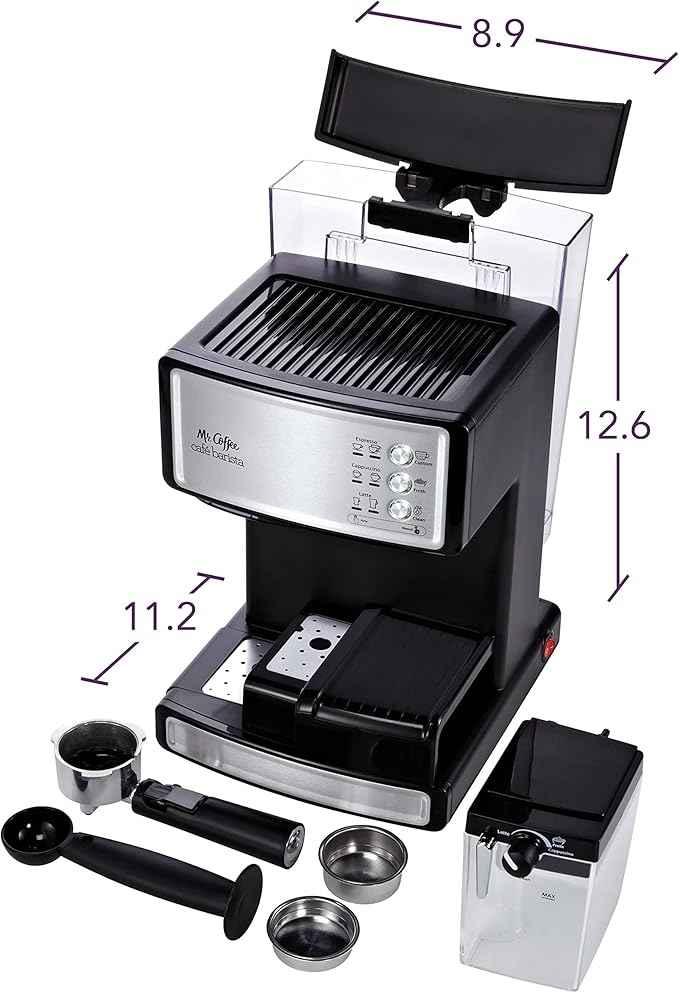 Mr. Coffee Espresso and Cappuccino Machine Stainless Steel Programmable Coffee Maker with Automatic Milk Frother 15-Bar Pump Ideal for Home Baristas