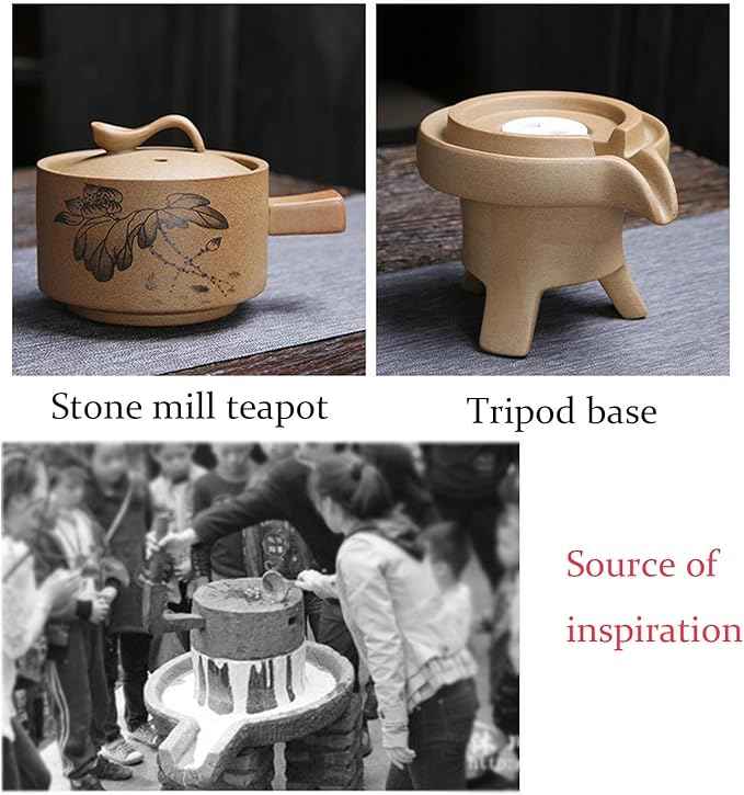 Chinese Gongfu Tea Gift Set, Service Automatic Stone-Mill Design Handmade Ceramics Tea Pot 6 Cups Japanese Kung Fu Tea for Adults Men Women Tea Ceremony Party Home Office Decor (lotus)