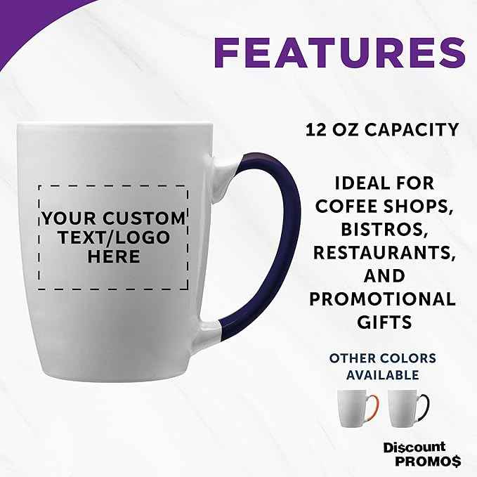 DISCOUNT PROMOS Custom Java Two-Tone Coffee Mugs 12 oz Set of 10/50/100 Personalized Bulk Pack for Coffee Tea Espresso Hot Cocoa Other Beverages - Cobalt Blue