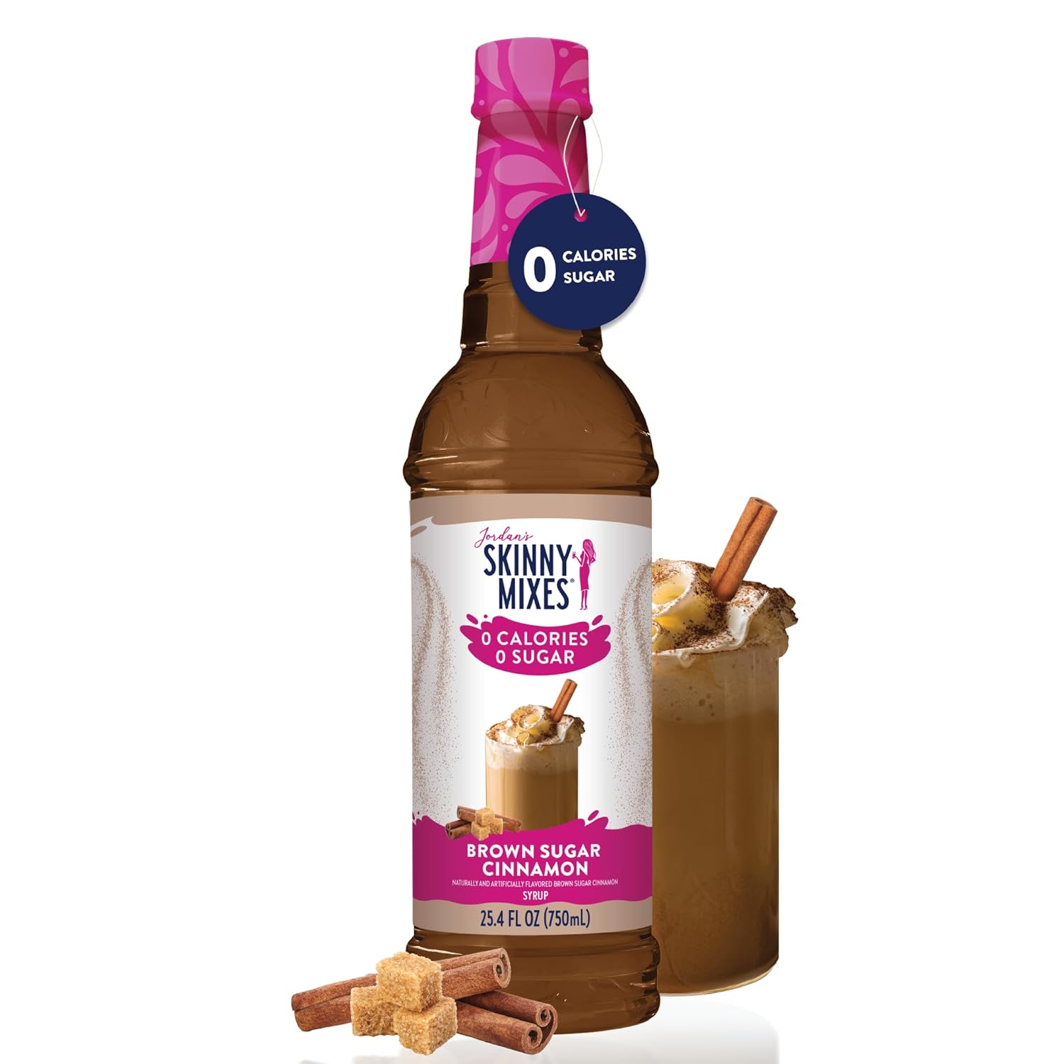 Jordan's Skinny Syrups Sugar Free Coffee Syrup, Brown Sugar Cinnamon Flavor Drink Mix, Zero Calorie Flavoring for Latte, Protein Shake, Food and More, Gluten Free, Keto Friendly, 25.4 Fl Oz, 1 Pack