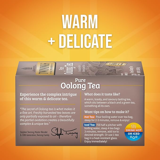 Twinings Pure Oolong Tea – Golden Caffeinated Tea, Individually Wrapped Tea Bags, 20 Count