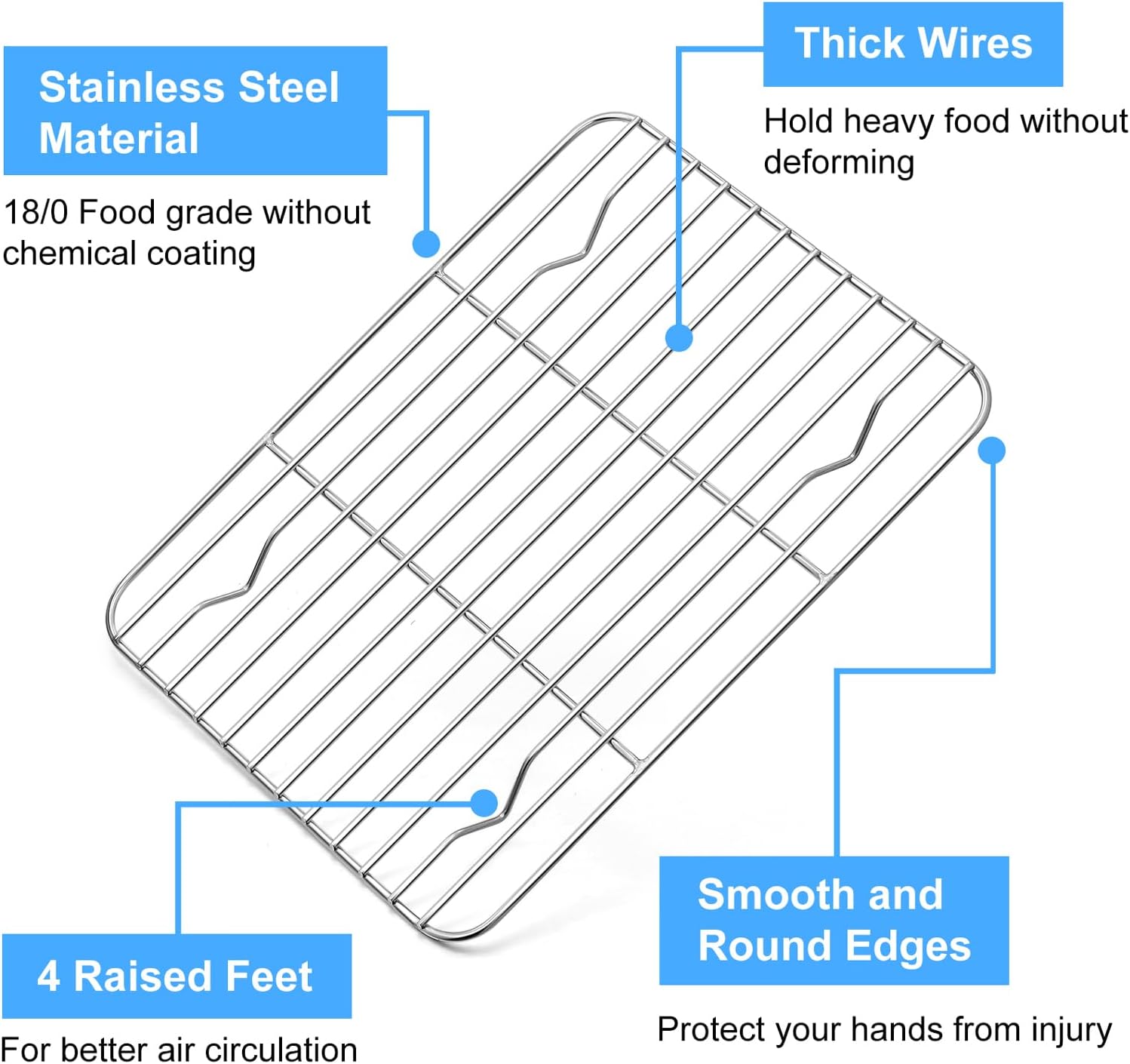 P&P CHEF Baking Cooling Rack Set for Cooking Roasting, 4-Piece Stainless Steel Wire Racks for Oven Use, Healthy & Dishwasher Safe, Rectangle, 8.6 Inch