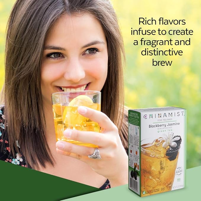 China Mist Iced Tea – Blackberry Jasmine Green Tea Infusion – Refreshing and Delicious – Each Tea Bag Yields 1/2 Gallon – 4 bags.