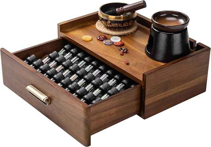 Shanik Functional Essential Oil Storage Drawer Box, Personalized with Custom Print, Natural Living and Wellness Oil Diffuser Organizer