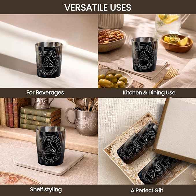 Handicrafts Home Viking Horn Shot Glasses Set of 8, Handmade Natural Ox Horn, Rustic Viking Drinkware Whiskey Shot Cups, Father’s day Gifts, Birthday Gifts for Men, Gifts for Dad, Room Decor for Men
