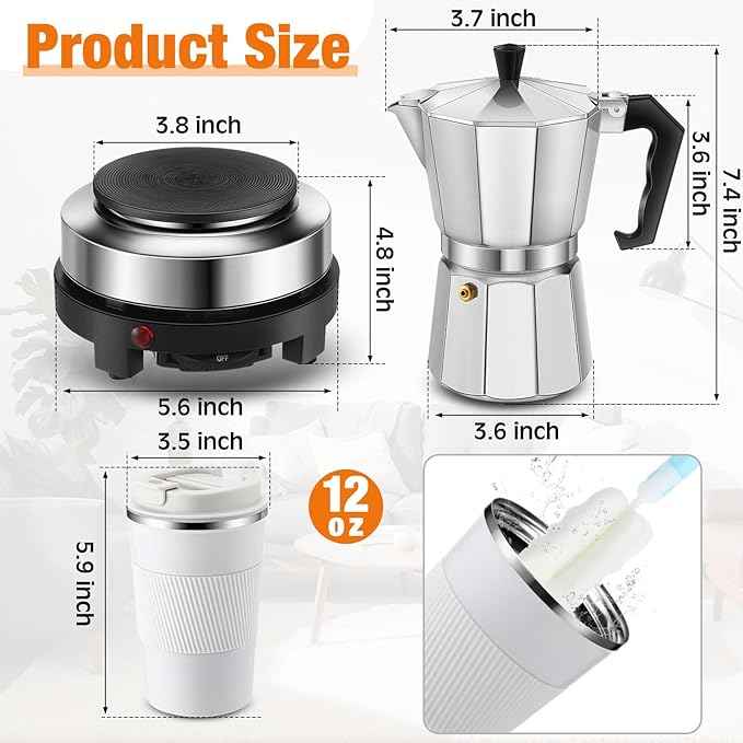 Pickmesh 4 Pcs Coffee Pot 6 Cup Electric Espresso Coffee Maker Set, 300ml Portable Cafetera Espresso, Espresso Coffee Machines, Electric Moka Pot with Detachable Base, Coffee Gift for Home Travel
