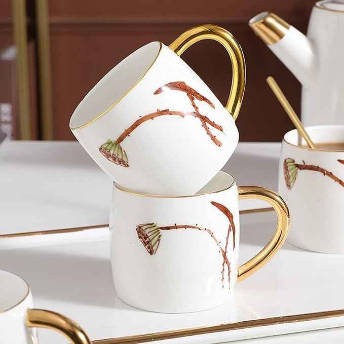 Porcelain Tea Set for Adults, Ceramic Afternoon Tea Set with Teapot, 6 Cups & Tea Tray, Luxury Gift Tea Service for Parties & Home Use