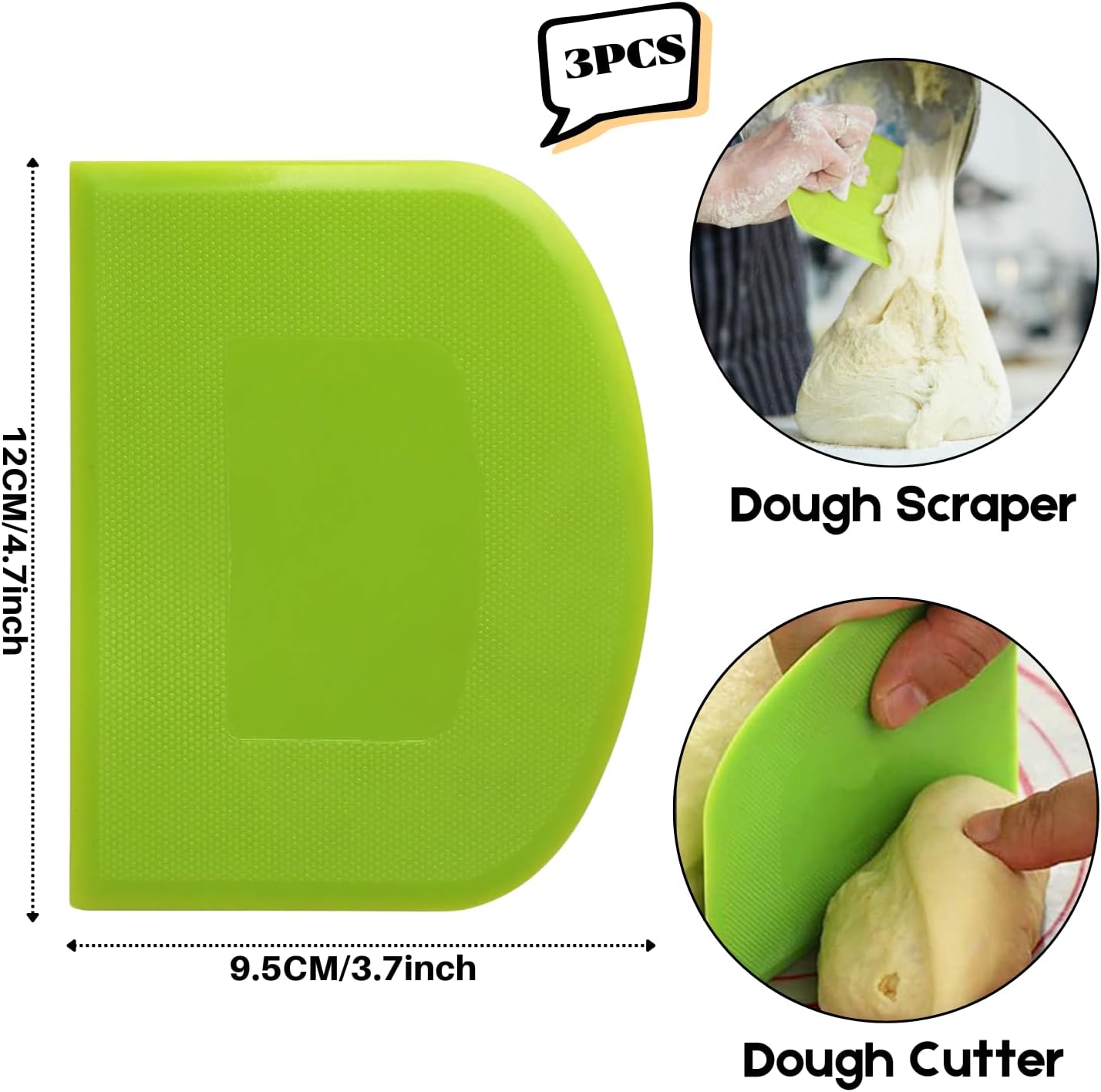 SURDOCA Dough Scraper Bench Scraper - 3P 4.7x3.7" Plastic Flexible Bowl Scraper, Sharp Edge & Angles Cake Scraper. Non-Slip Bakeware Decorating Tools Sculpting & Modeling Tools - Yellow+White+Yellow