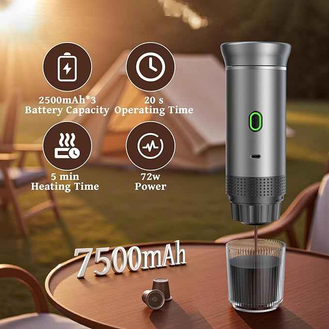 Portable Espresso Machine for Travel, Travel Coffee Maker 20-Bar Extraction, 150 ML，Coffee Maker Self-Heating with USB-C, Compatible with Ground Coffee & NS Capsule for Hiking and Camping (Green)