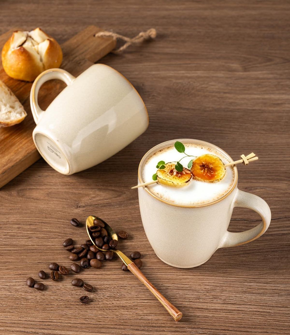 Stoneware coffee mug with embossed texture