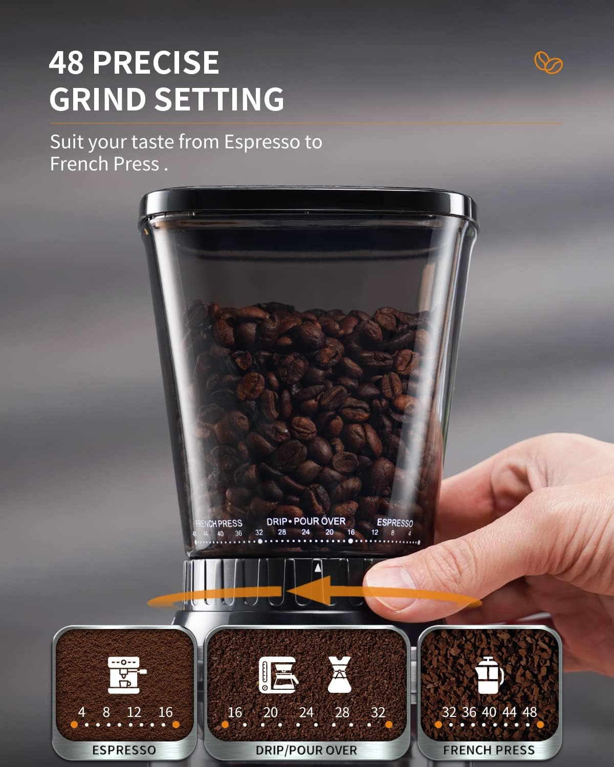 SHARDOR Professional Conical Burr Coffee Grinder, Coffee Bean Grinder with 48 Grind Settings for Espresso, Drip & French Press, Upgraded Anti-Static Technology, Precision Timer, Stainless Steel - Blissbrew