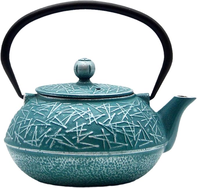 Cast Iron Tea Kettle,SECHUDO Teapot Coated with Enameled Interior for Loose Tea,Cast Iron Teapot with Stainless Steel Infuser for Stovetop Safe (30.4oz-Pattern-5)