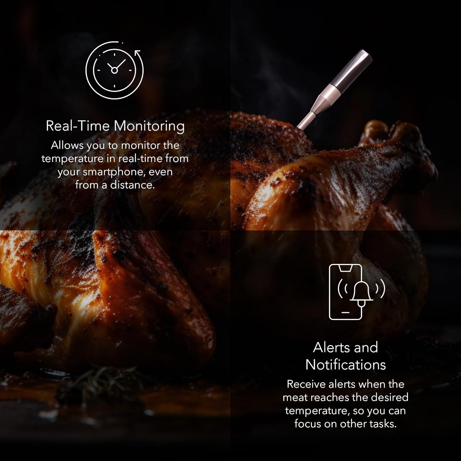Charm Smart Wireless Meat Thermometer 1000°F Open Flame Grilling - 500 ft Range Bluetooth Meat Thermometer for BBQ, Grill, and Smoker - Dual Temperature Sensors App-Controlled Food Thermometer