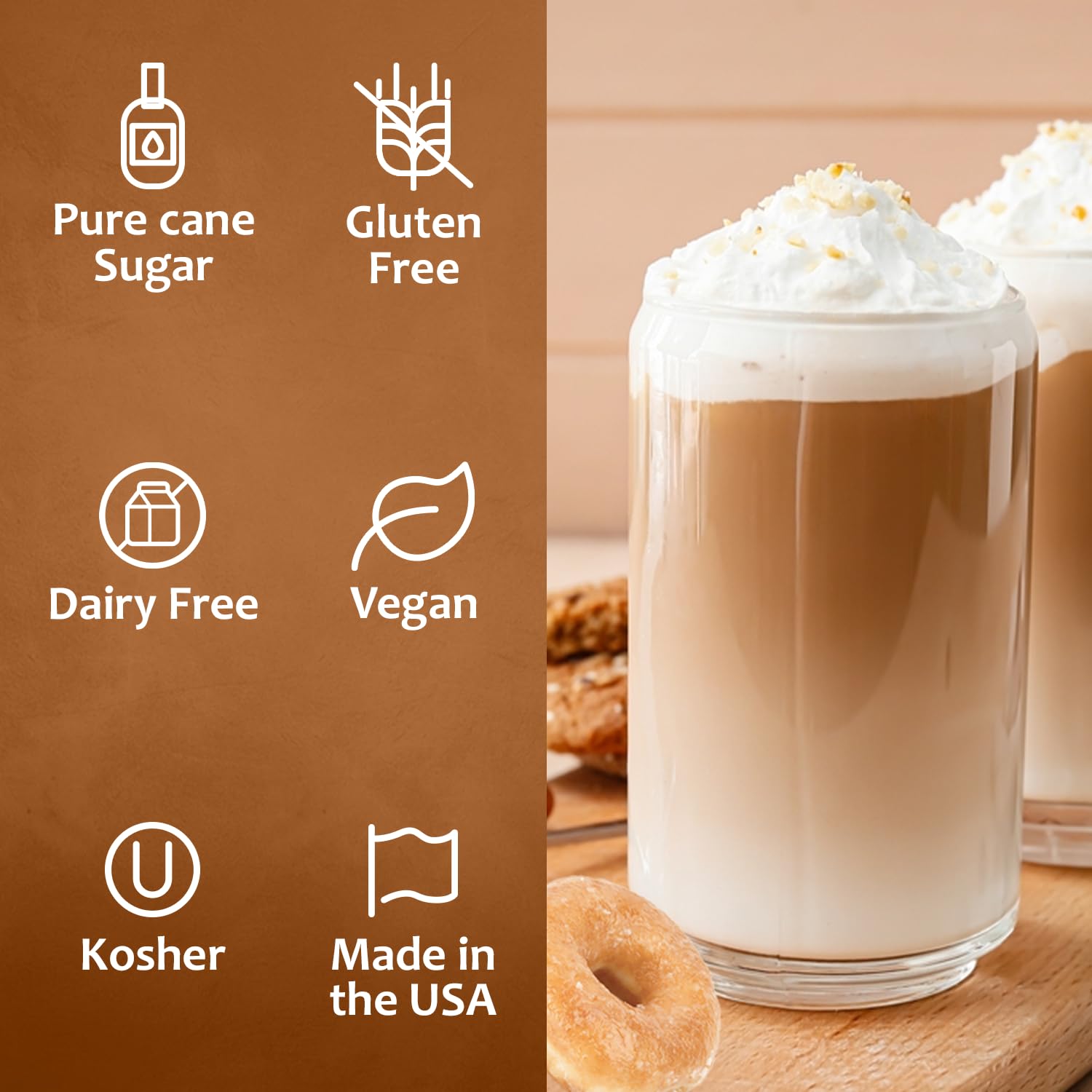 Syruvia Glazed Donut Coffee Syrup - 25.4 fl oz - Kosher Coffee Syrups, Gluten Free, No Coloring, Perfect for Drinks, Soda, Shakes, Desserts, and More.