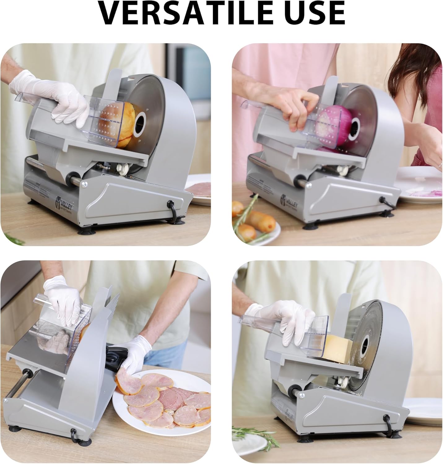 TOOGOOD 7.5" Electric Meat Slicer, Food Slicer Machine with Stainless Steel Blade, Adjustable Thickness for Home Use, Easy to Clean, Cuts Meat, Ham,Hard Cheese and Deli (Sliver)