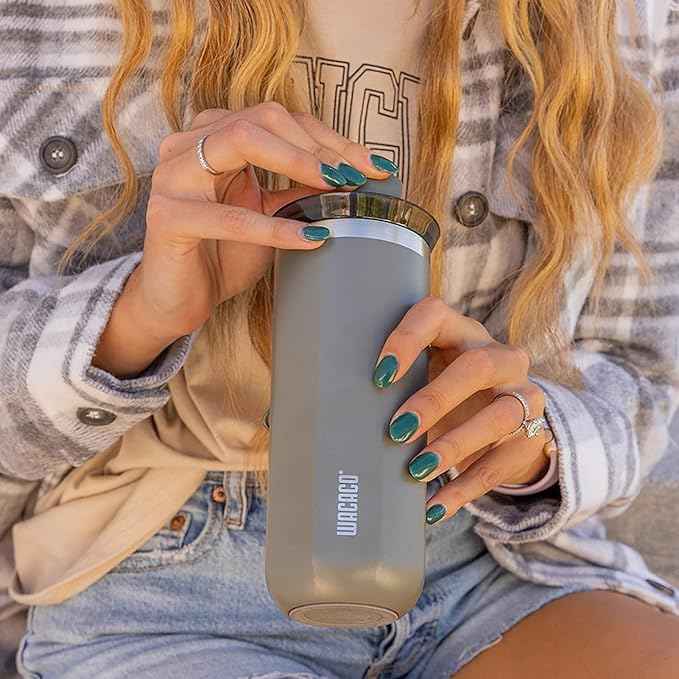 WACACO Octaroma Grande Vacuum Insulated Coffee Mug, 15 fl oz (435ml), Double-wall Stainless Steel Travel Tumbler With Drinking Lid, Dim Grey