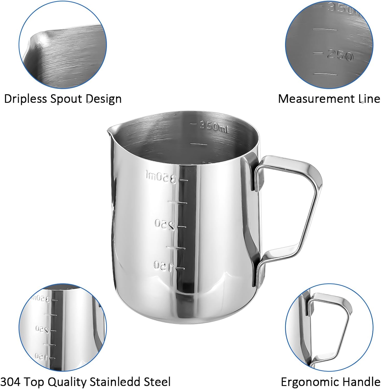 4 Pcs Stainless Steel Espresso Milk Frothing Pitcher Set with Latte Art Pen, 12 oz Milk Frother Cup, Frothing Cup for Cappuccino, Latte, Home & Cafe Use
