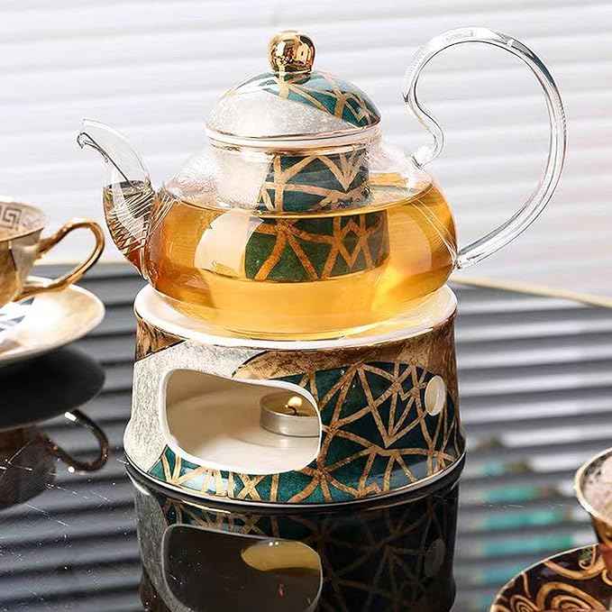 China Bone Porcelain Coffee Tea Set, English Light Luxury Afternoon Tea Set with Tea Stove Suitable as A Gift for Mother'S Day, Birthday, Christmas, and Gatherings (6-Symmetrical Cup)