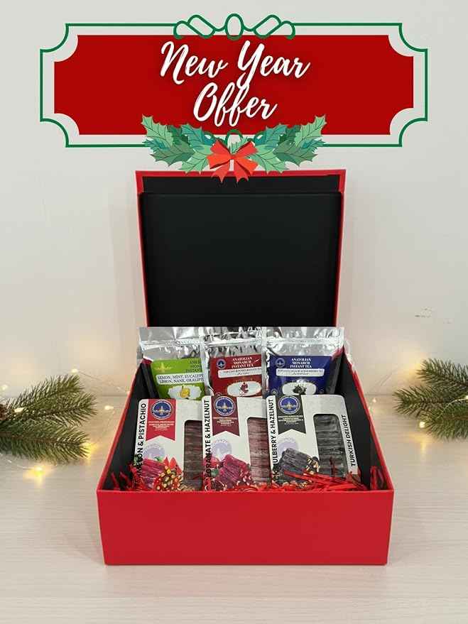 Herbal Tea Gift Box with Free French Press, New Year Gift Set, Mixed Herbal Teas, Coffee and Lokum Options (Set 2 Tea Lokum Set)