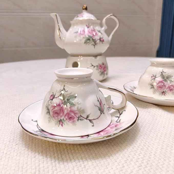 Ceramic Coffee Tea Gift Sets, European Luxury Tea Set, Suitable as A Gift for Mother'S Day, Birthday, Christmas, and Gatherings (Elegant Camellia)