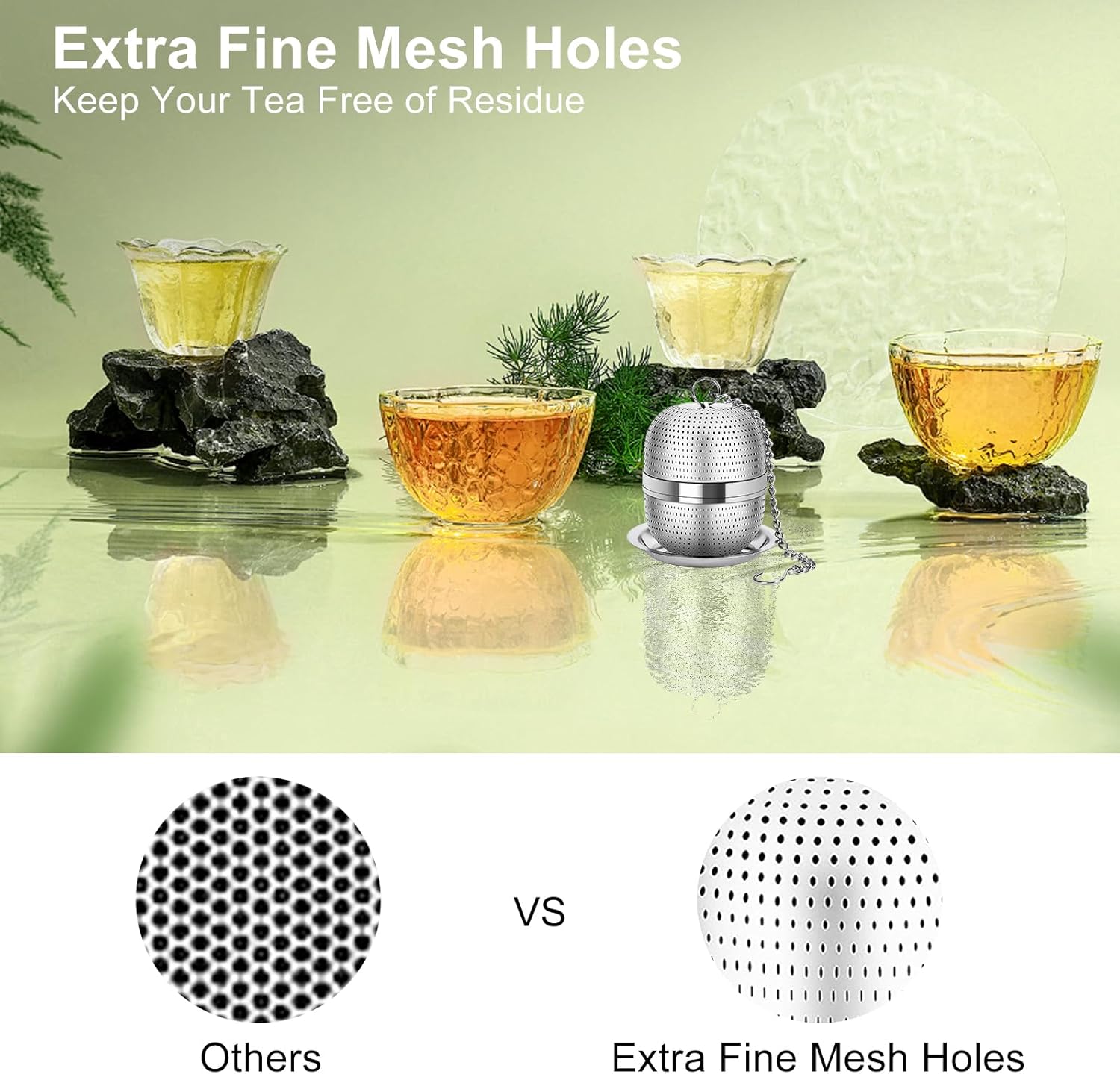 Numola Tea Ball Infuser for Loose Tea, Extra Fine Mesh Tea Strainer with Drip Tray, 304 Stainless Steel Tea Steeper for Black Tea, Rooibos, etc