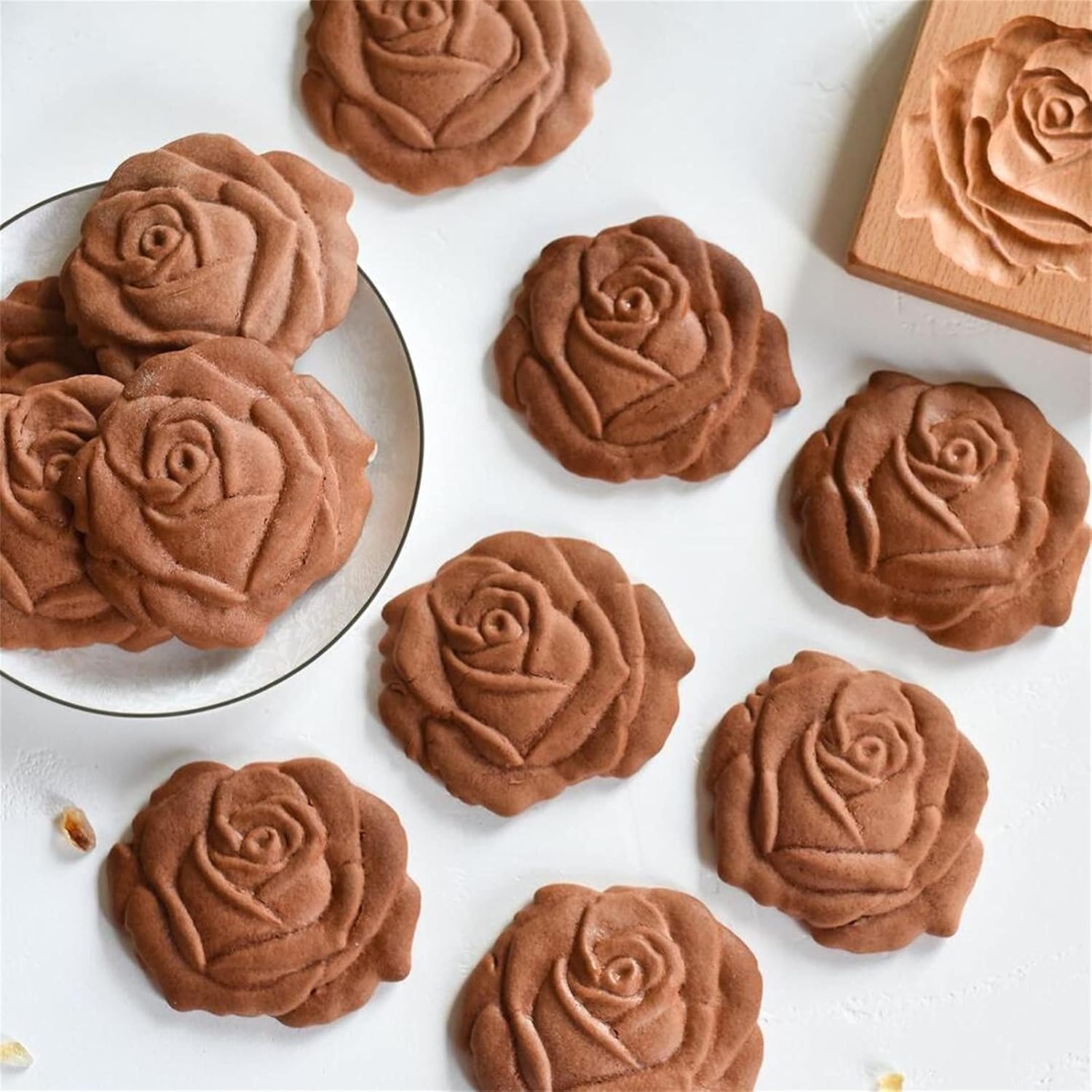 Wooden Cookie Biscuit Mold, 3D Baking Mold, Embossing Craft Decorating Baking Tool, Suitable for Halloween Thanksgiving Christmas Kitchen DIY (Large Flower 10 * 10 * 2)