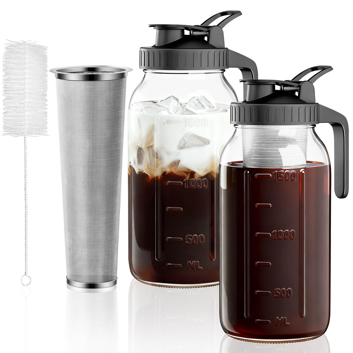 Two glass cold brew coffee maker pitchers, 64 oz each