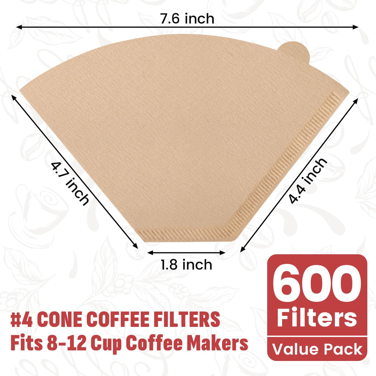 Unbleached paper #4 cone coffee filters for drip brewers