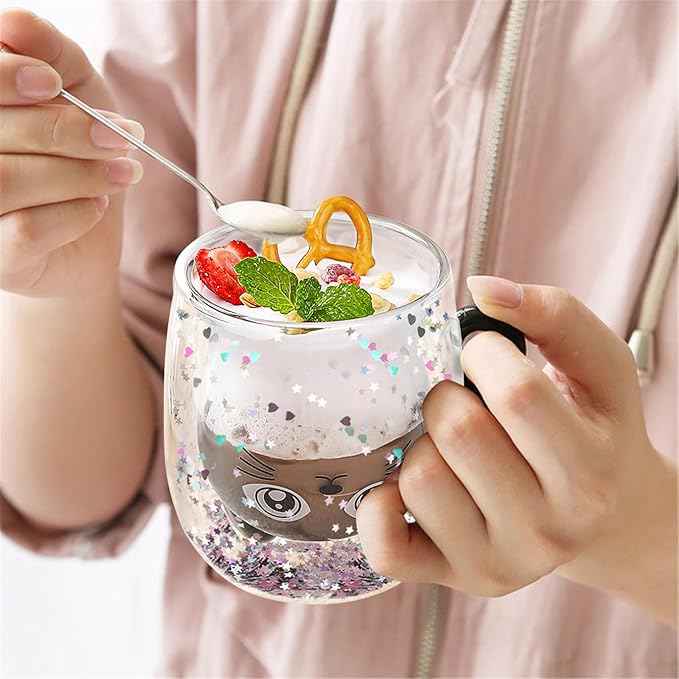 Gifts for Women Cat Gifts Double Walled Glass Coffee Latte Cup Cute Stuff Black Cat Mug Gifts for Her Christmas Stocking Fillers,Birthday,Valentines,Halloween Presents for Women,Men,Kid,Mum,Teacher