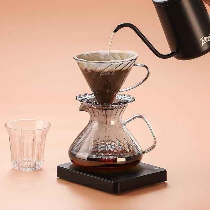 Bincoo Pour Over Coffee Maker Set,650ML Borosilicate Glass Carafe with Coffee Driper&50pcs Paper Filter,Glass Coffee Maker for Home Café Restaurant(Gray)