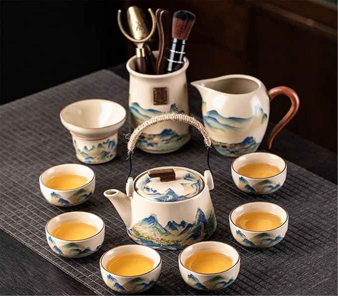 Ru Kiln Gongfu Tea Set, Compact Gaiwan for Office Use-suit9