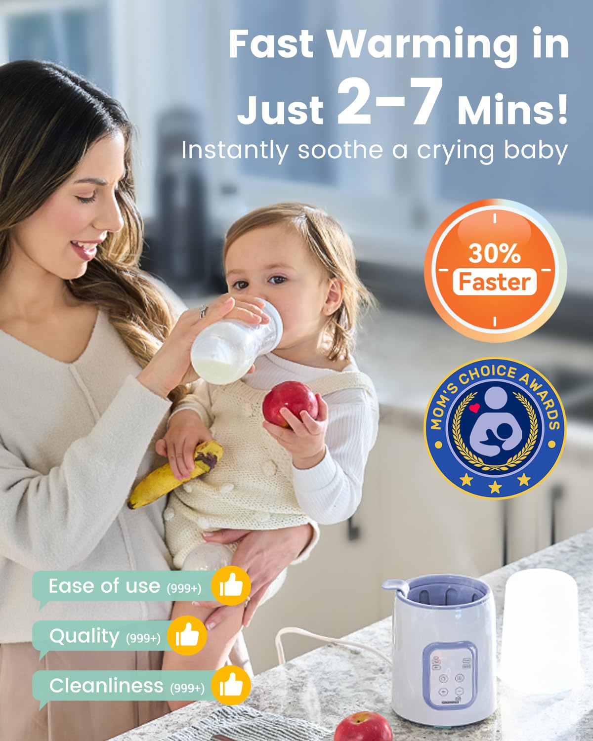 GROWNSY Bottle Warmer, 8-in-1 Fast Baby Bottle Warmer for Breastmilk or Formula, Smart Temperature Control and Automatic Shut-Off Milk Warmer, Baby Essentials for Newborn- Purple - Blissbrew