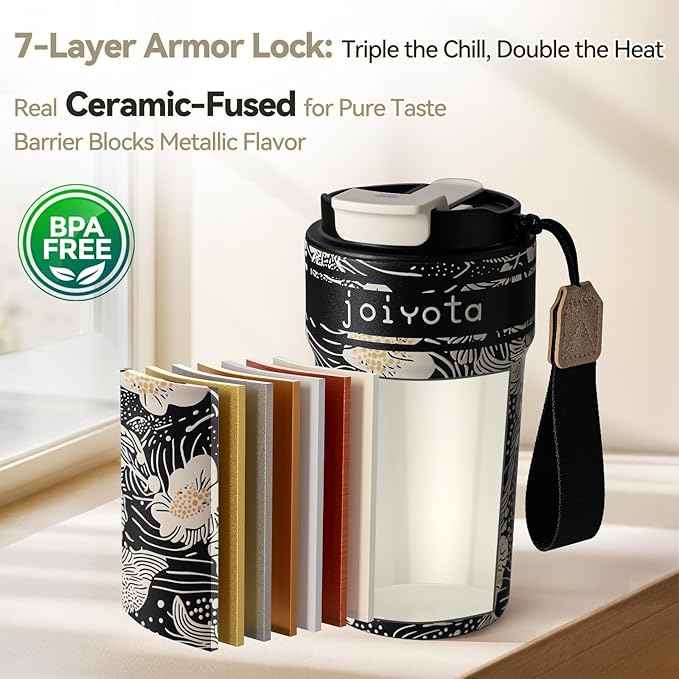 Ceramic Lined Insulated Coffee Tumbler 20oz with 3D Print Design, Double Wall Vacuum Insulated Travel Mug with Lid and Straw, Leak Proof Tumbler for Hot/Iced Coffee, Tea, Gift for Women,Flower
