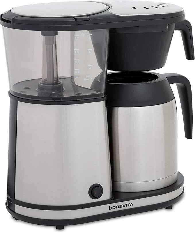 Bonavita 8 Cup Drip Coffee Maker Machine, One-Touch Pour Over, Auto Pause Brewing with Stainless Steel Double Wall Thermal Carafe, SCA Certified, Dishwasher Safe, BV1901TS