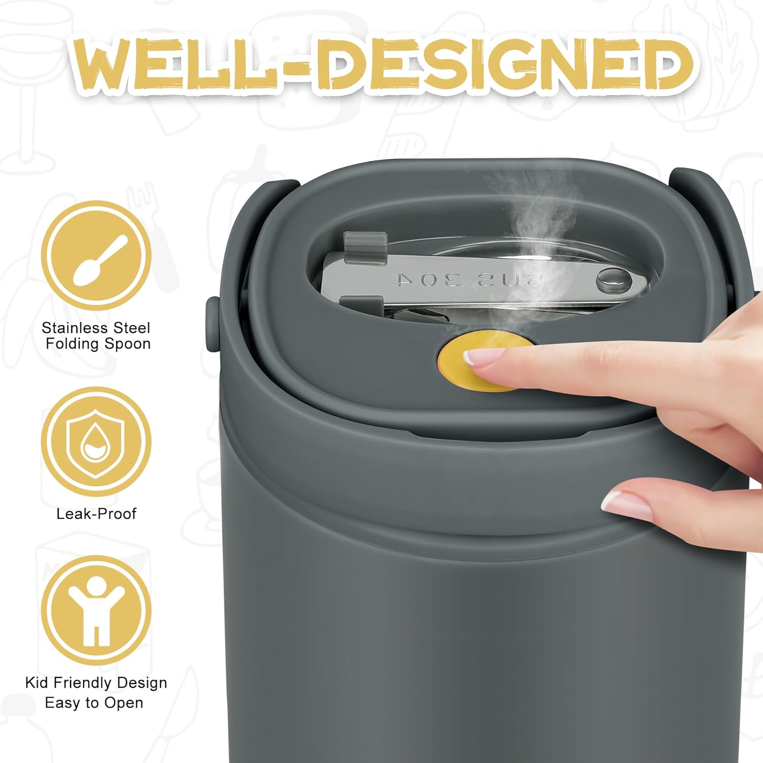 2 - in - 1 Soup Thermo for Hot Food 14oz with Snack Box Container Leak Proof Insulated Lunch Container Kids and Adults Stainless Steel Double Wall Vacuum Wide-mouth Thermal with Spoon and Handle - Blissbrew