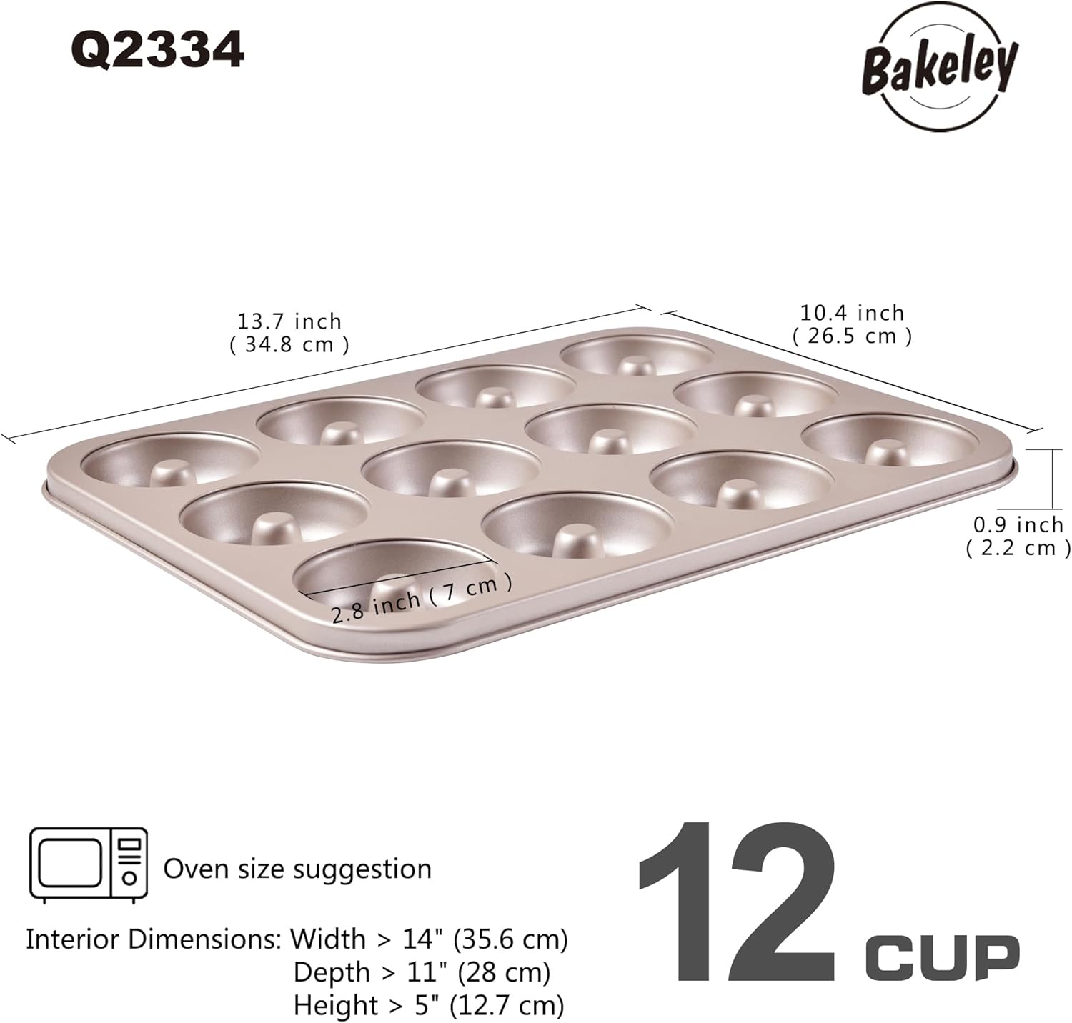Donut Pan, 12-Cavity Non-Stick Dount Mold Cake Pan Pattern Doughnut Bakeware for Oven Baking (Champagne Gold)