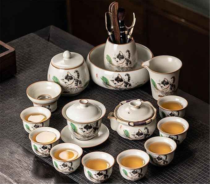 Ru Kiln Gongfu Tea Set, Ceramic Teapot with Tray Set-suit7