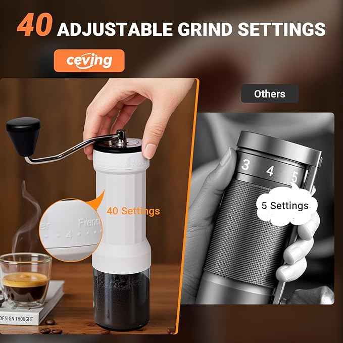 Mini Manual Coffee Grinder with 40 Adjustable Settings, Portable Hand Coffee Bean Mill with 30g Capacity, Conical Burr Coffee Grinder with Crank for Travel, Camping, Office, Espresso, Pour Over, etc