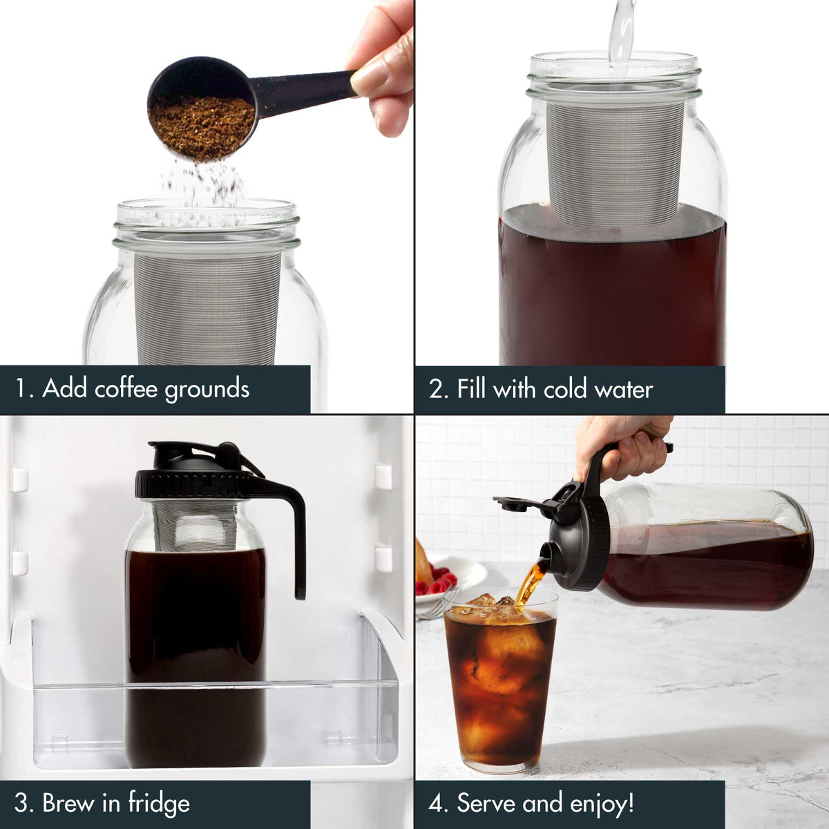 Dishwasher safe glass cold brew coffee pitcher