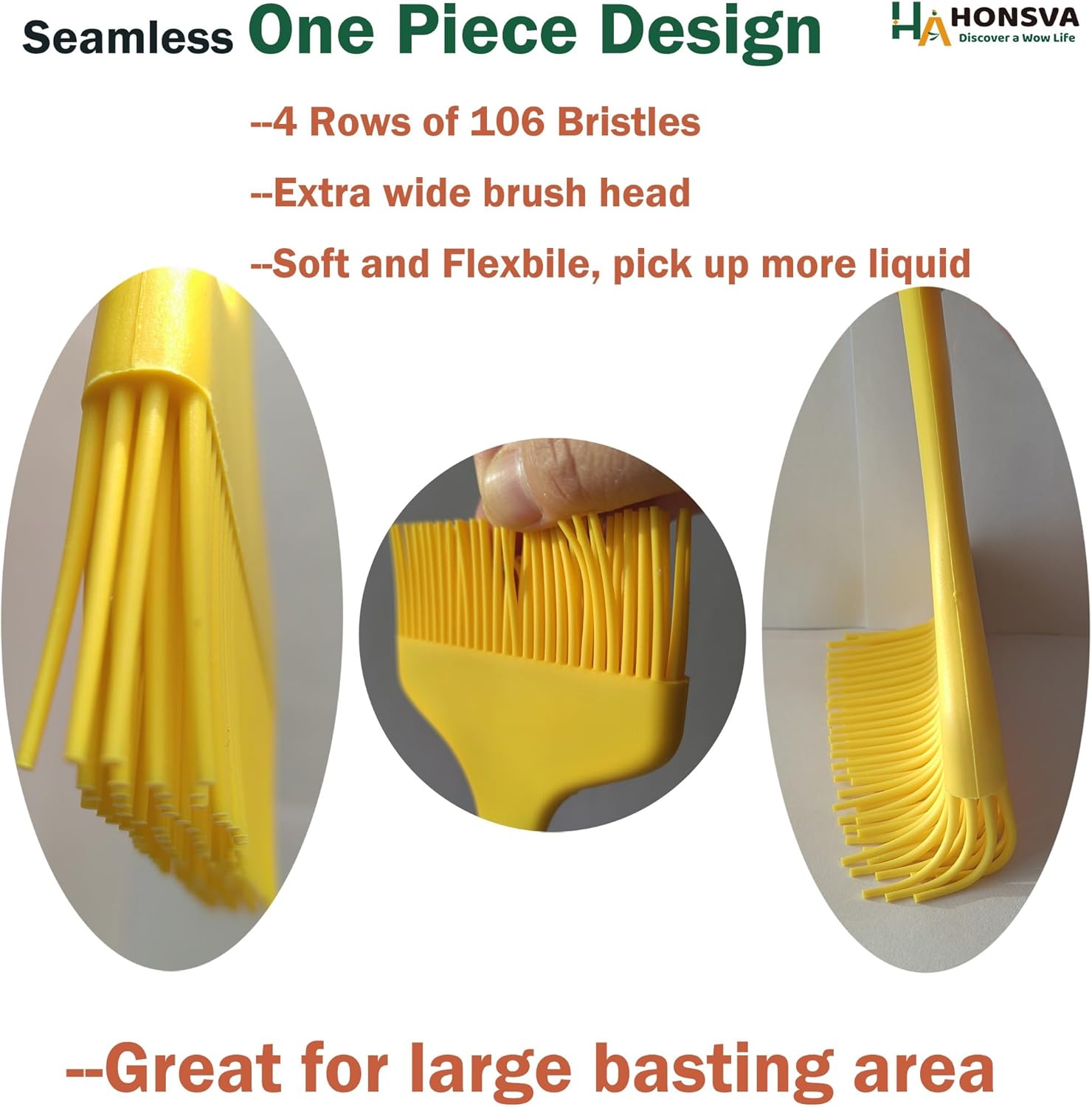 Massive Silicone Pastry Basting Brush, One-Piece Design, W/3.5" L/8.5", Heat Resistant Kitchen Brush for Baking, Grilling, Basting Oil, Butter, BBQ Sauce, Marinade, Dishwasher Safe, 1Pcs Yellow